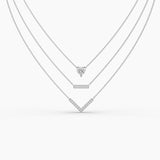 Shine Bright with OLLUU Silver Three-Layered Necklace | Sterling Silver & Cubic Zirconia Jewelry