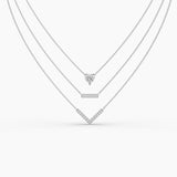 Shine Bright with OLLUU Silver Three-Layered Necklace | Sterling Silver & Cubic Zirconia Jewelry