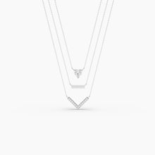 Load image into Gallery viewer, Three Layered Necklace, Sterling Silver Jewelry, Cubic Zirconia Pendant, Adjustable Rope Chain, Diamond Studded Necklace, Rhodium Coated Silver, Non-Allergenic Jewelry, 925 Stamped Necklace, Authentic Silver Jewelry, Elegant Pendant Necklace, Women&#39;s Fashion Necklace, High-Quality CZ Jewelry, Statement Necklace, Stylish Silver Necklace, Designer Pendant Jewelry, Fashionable Layered Necklace, Premium Silver Accessories, Gift Ideas for Her, OLLUU Necklace Collection,