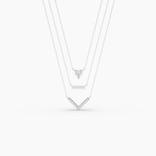 Load image into Gallery viewer, Three Layered Necklace, Sterling Silver Jewelry, Cubic Zirconia Pendant, Adjustable Rope Chain, Diamond Studded Necklace, Rhodium Coated Silver, Non-Allergenic Jewelry, 925 Stamped Necklace, Authentic Silver Jewelry, Elegant Pendant Necklace, Women&#39;s Fashion Necklace, High-Quality CZ Jewelry, Statement Necklace, Stylish Silver Necklace, Designer Pendant Jewelry, Fashionable Layered Necklace, Premium Silver Accessories, Gift Ideas for Her, OLLUU Necklace Collection,