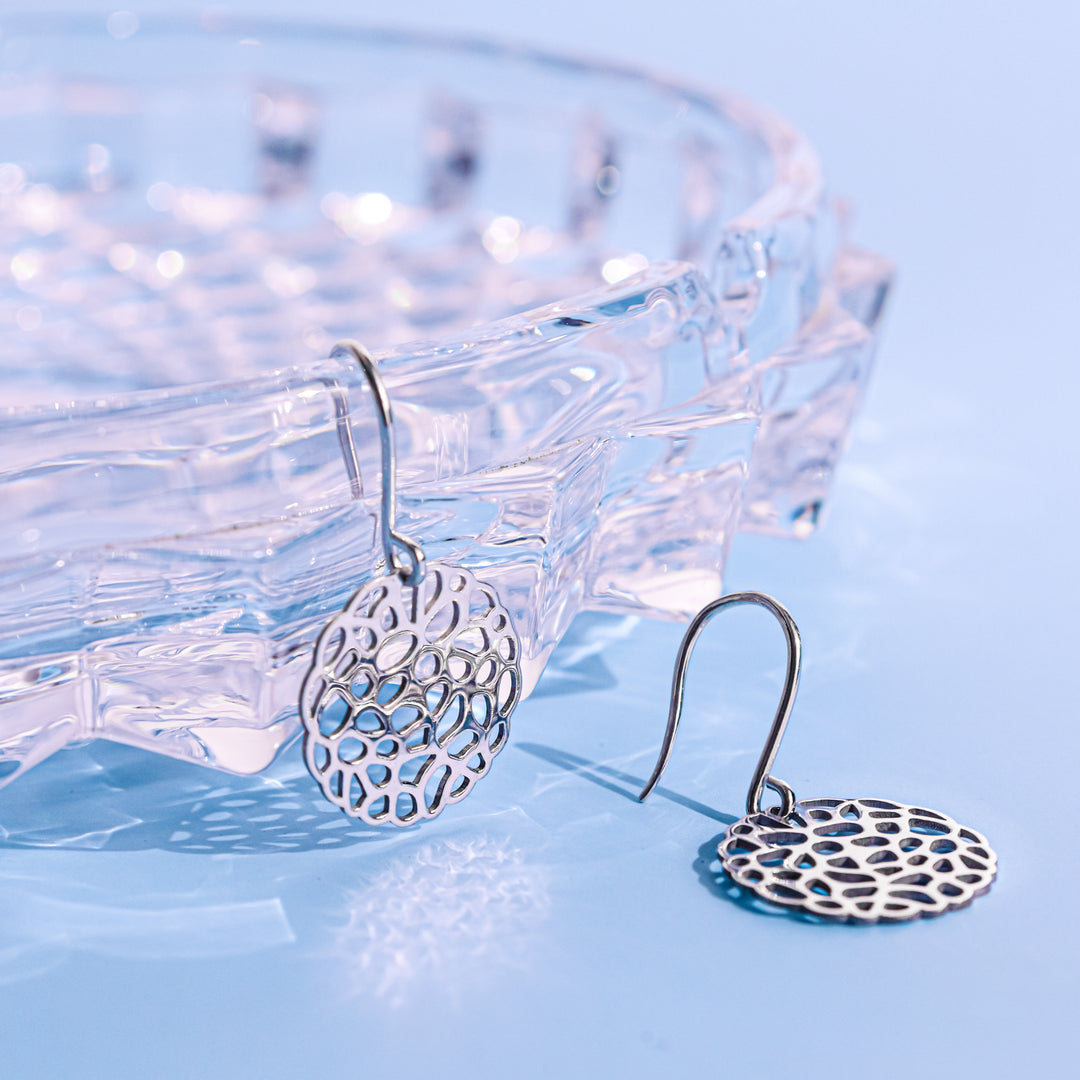 OLLUU Silver Hard Circle Drop Earrings