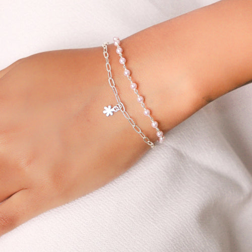 Pink Pearl Bracelet, Sterling Silver Jewelry, Sunflower Bracelet, Cubic Zirconia Accents, OLLUU Bracelet, Girls' Fashion Accessories, Rhodium Coated Silver, Non-Allergic Bracelet, 925 Stamped Jewelry, Authentic Silver Bracelet, Elegant Pearl Jewelry, Charming Bracelet Design, Women's Fashion Bracelet, High-Quality Silver, Statement Bracelet, Unique Jewelry Designs, Timeless Beauty, Fashionable Pearl Bracelet, Premium Jewelry Collection, Gift Ideas for Her,