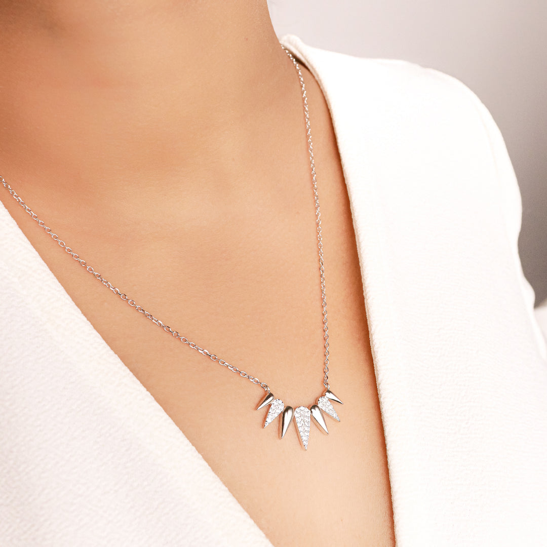 OLLUU Silver Unique Shape Diamond Necklace