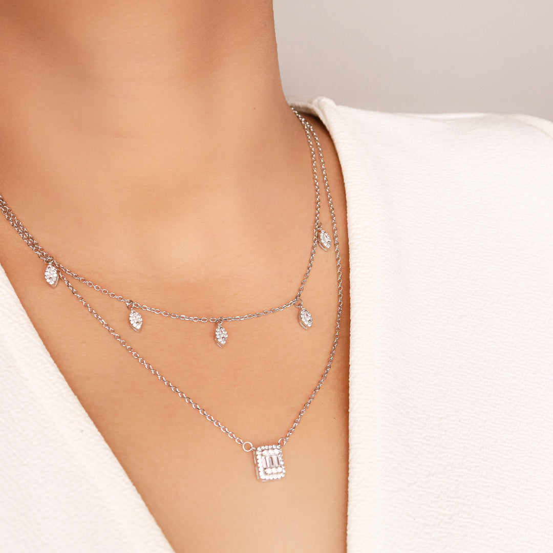 OLLUU Silver Layered Diamond Necklace