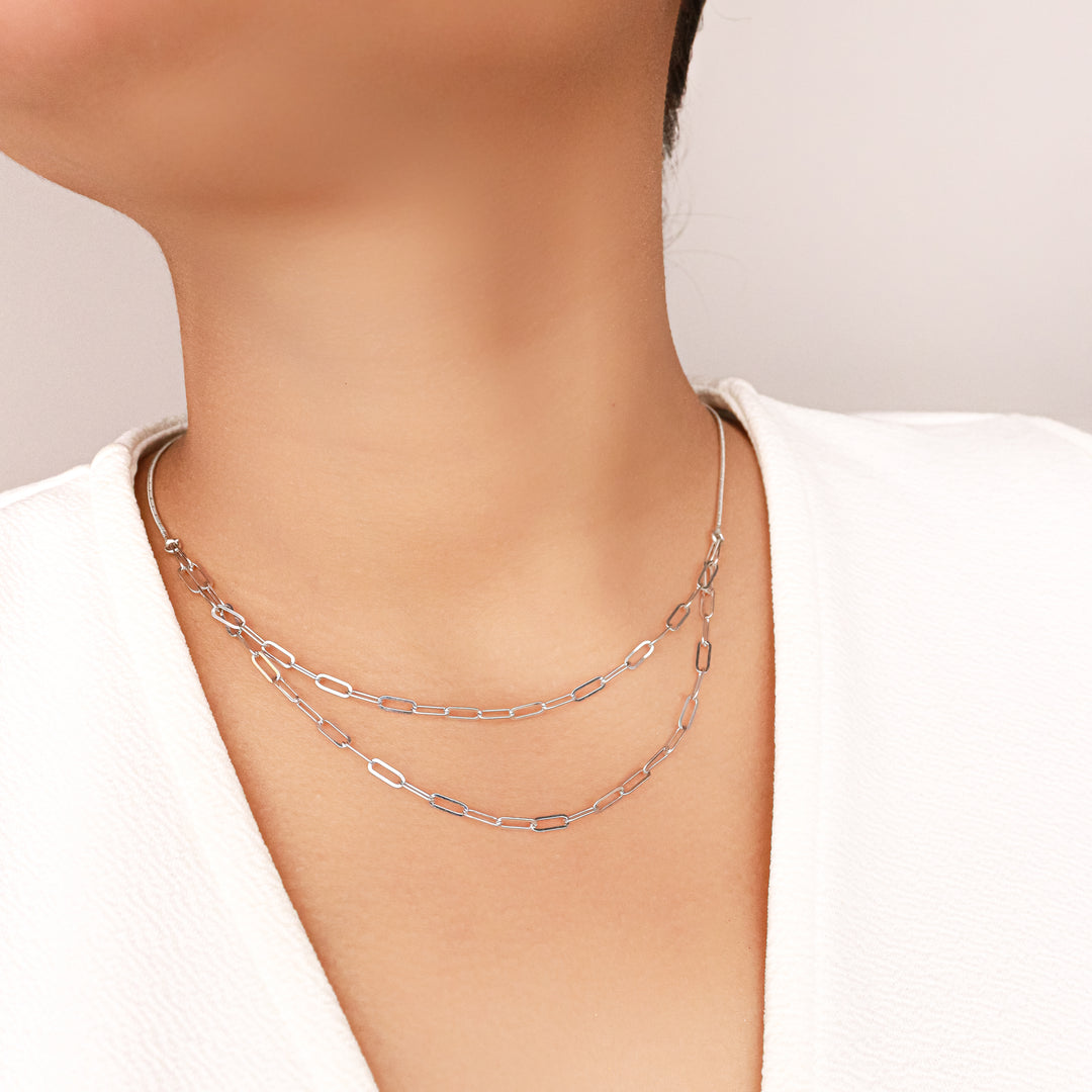 OLLUU Silver Dual Link Chain Layered Necklace