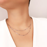 Shop the OLLUU Silver Dual Link Chain Layered Necklace Cubic Zirconia & Sterling Silver Jewelry