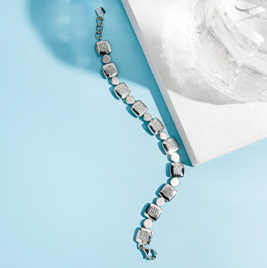 OLLUU Silver Hard Square Bracelet