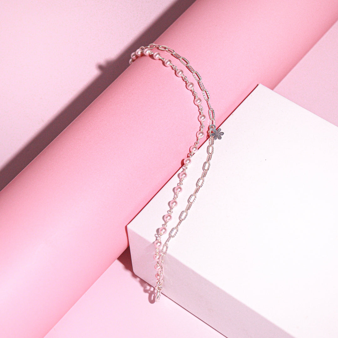 OLLUU Silver Pink Pearl Star Bracelet