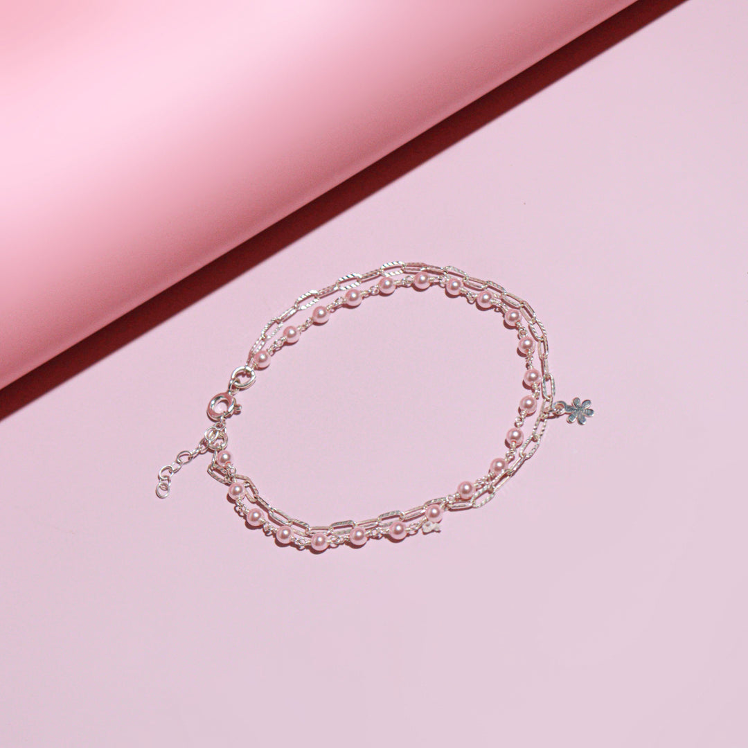 OLLUU Silver Pink Pearl Star Bracelet