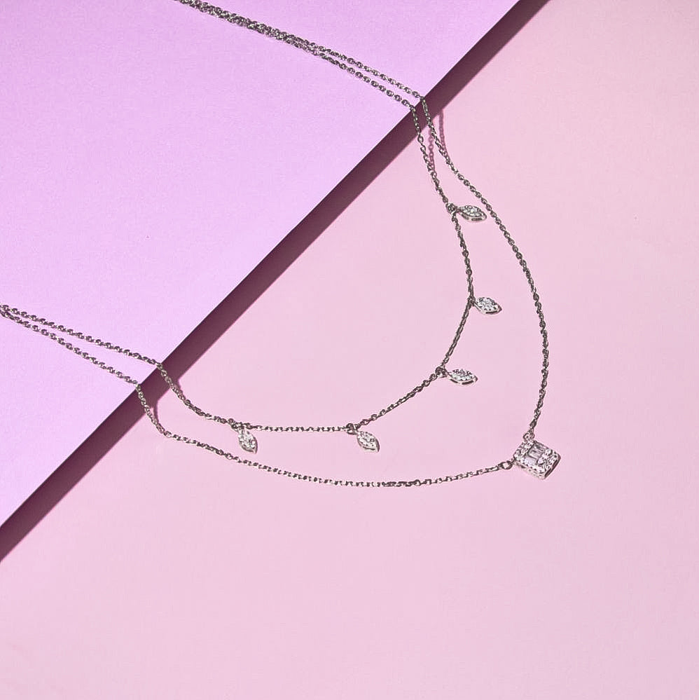 OLLUU Silver Layered Diamond Necklace