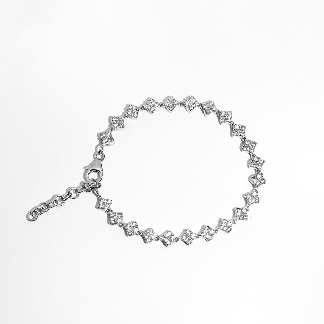 OLLUU Silver Row Pave Adjustable Bracelet