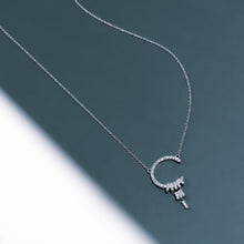 Load image into Gallery viewer, OLLUU Cubic Zirconia Crescent Moon Pendant Necklace in Sterling Silver