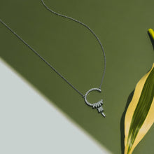 Load image into Gallery viewer, OLLUU Cubic Zirconia Crescent Moon Pendant Necklace in Sterling Silver