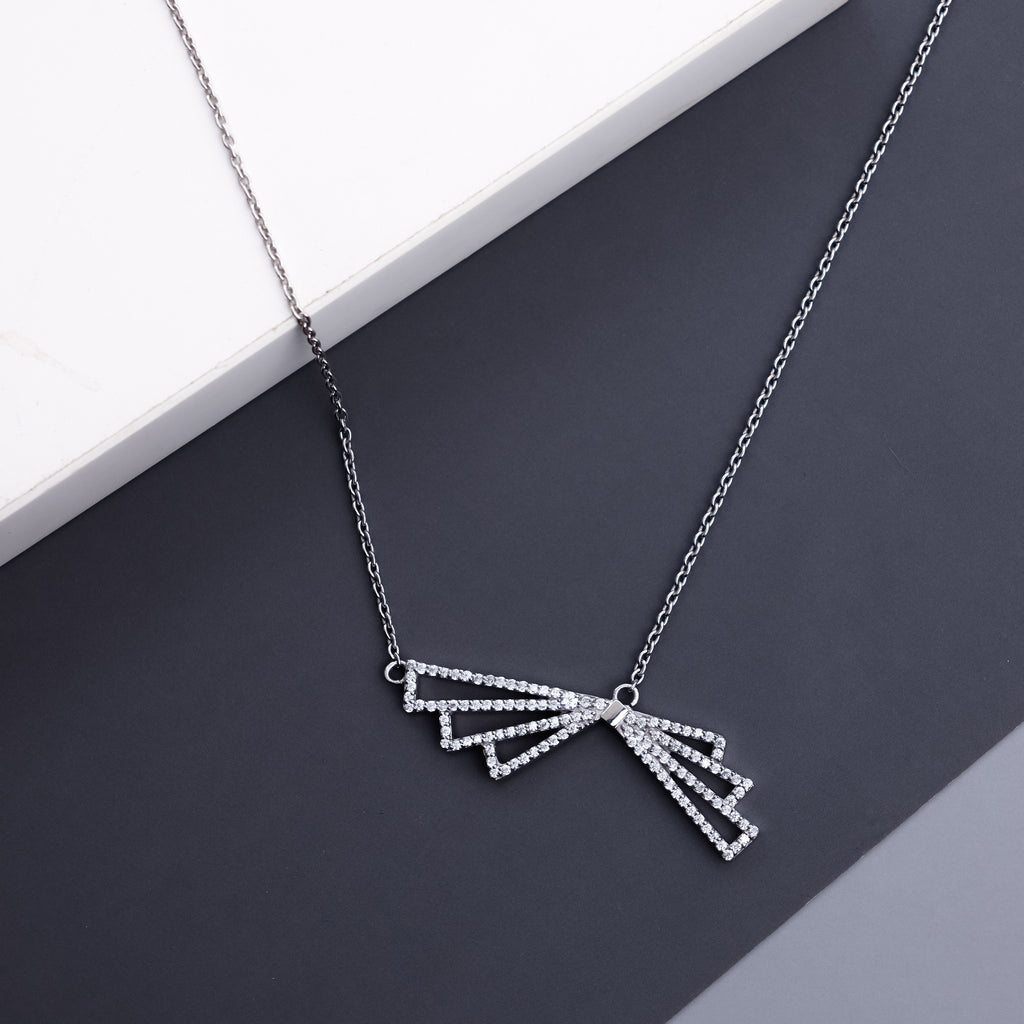 OLLUU Stripes Geometric Diamond Necklace Trendy Silver Diamond Necklace