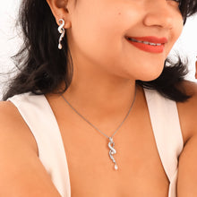 Load image into Gallery viewer, OLLUU Silver White Pearl Diamond Necklace with Dangle Earrings Set