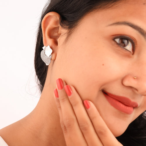 OLLUU Silver Diamond Unique Diamond Earrings For Trendy Look