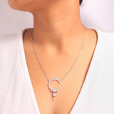 OLLUU Cubic Zirconia Crescent Moon Pendant Necklace in Sterling Silver