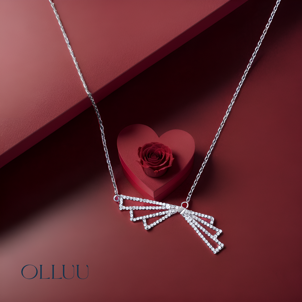 OLLUU Stripes Geometric Diamond Necklace Trendy Silver Diamond Necklace