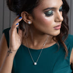 Load image into Gallery viewer, OLLUU Silver Square Diamond Pendant Set
