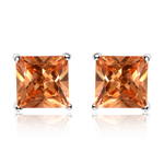 Load image into Gallery viewer, OLLUU Silver Square Orange Stud Earrings
