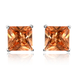Radiate Elegance with OLLUU Silver Square Orange Stud Earrings | Sterling Silver Jewelry
