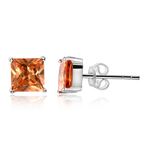 Load image into Gallery viewer, OLLUU Silver Square Orange Stud Earrings
