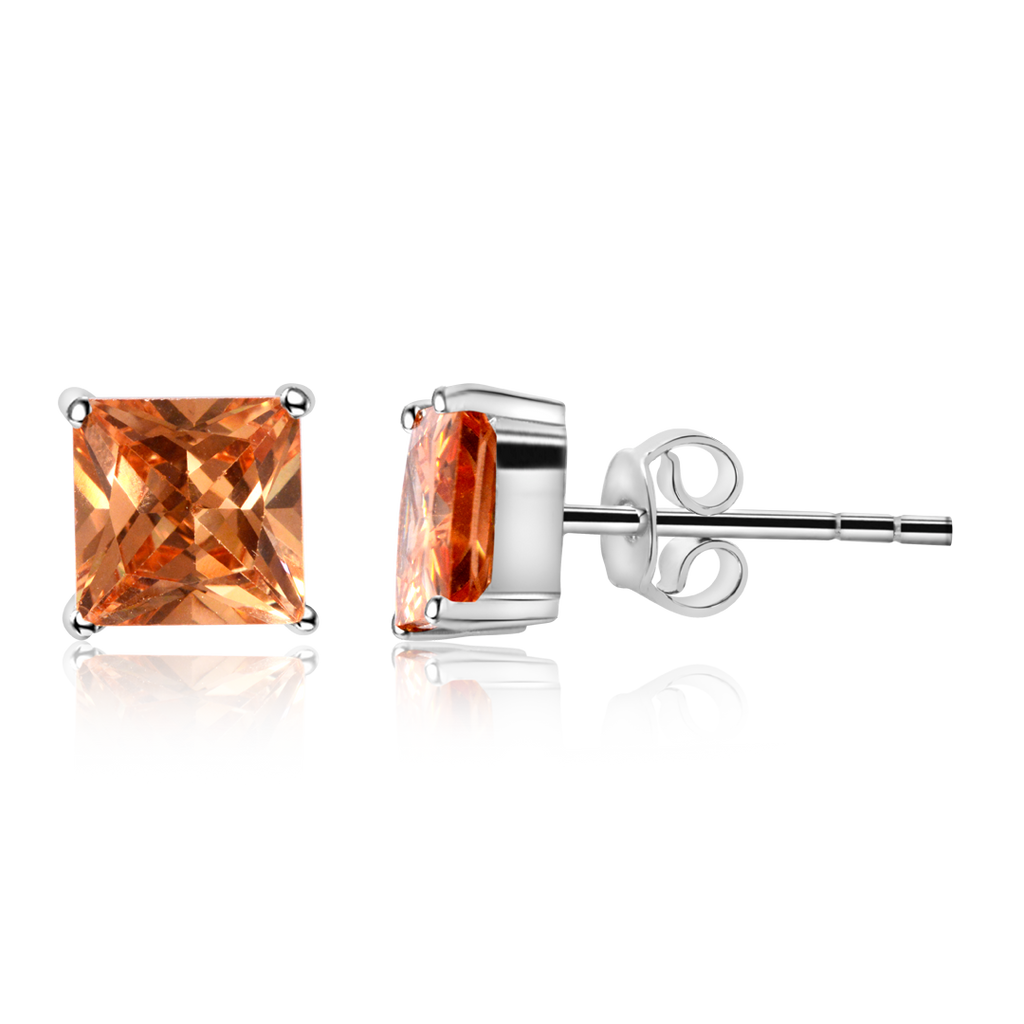 Square Stud Earrings, Sterling Silver Jewelry, Cubic Zirconia Earrings, Orange Diamond Accents, Elegant Silver Earrings, OLLUU Earrings Collection, Rhodium-Coated Silver, Non-Allergenic Accessories, 925 Stamped Jewelry, Authentic Silver Earrings, Quadrillion Cut Earrings, Timeless Beauty, Fashionable Silver Studs, Statement Earrings, High-Quality Silver Jewelry, Luxury Earring Collection, Gift Ideas for Her, Stylish Silver Accessories, Premium Jewelry Pieces, Unique Design Earrings,