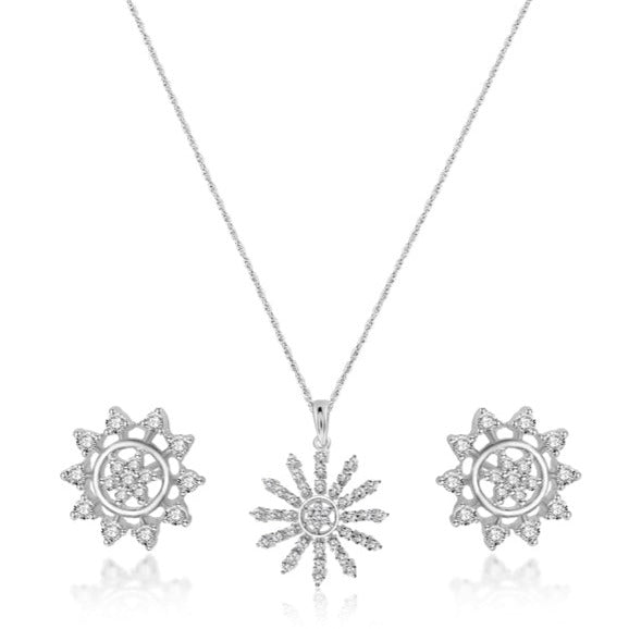 Discover Timeless Beauty: OLLUU Silver Snowflake Necklace Set | Diamond Accents