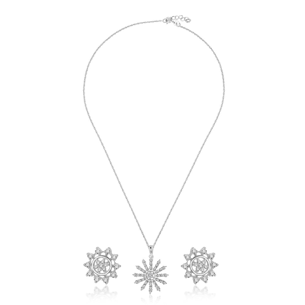 Discover Timeless Beauty: OLLUU Silver Snowflake Necklace Set | Diamond Accents