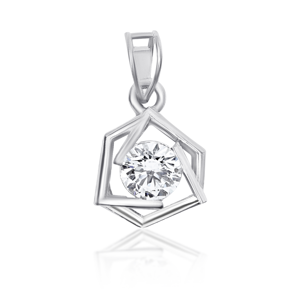 Hexagonal Triple Triangle Diamond Pendant By OLLUU Sterling Silver Cubic Zirconia Necklace