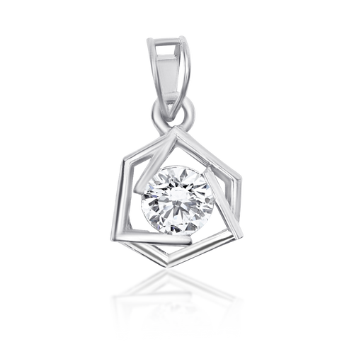 Hexagonal Triple Triangle Diamond Pendant By OLLUU Sterling Silver Cubic Zirconia Necklace