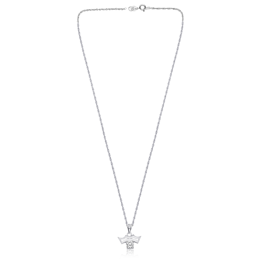 OLLUU Silver Princess Crown Necklace | Sterling Silver CZ Pendant