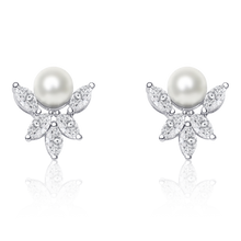 Load image into Gallery viewer, Silver Pearl Earrings, Sterling Silver Jewelry, Diamond Accent Earrings, Bug-Shaped Earrings, Cubic Zirconia Jewelry, Freshwater Pearl Accessories, Rhodium Coated Silver, Non-Allergenic Earrings, 925 Stamped Jewelry, Authentic Silver Earrings, Luxury Jewelry Collection, Exquisite Craftsmanship, Designer Silver Earrings, Stylish Women&#39;s Accessories, Statement Earrings, Elegant Pearl Jewelry, Fashionable Silver Earrings, Premium Jewelry Collection, Gift Ideas for Her, OLLUU Silver Earrings,