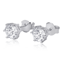 Load image into Gallery viewer, Make a Statement with OLLUU Silver Solitaire Round Diamond Studs | Sterling Silver CZ Earrings