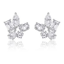 Load image into Gallery viewer, OLLUU Silver Large Diamonds Earrings Silver earrings, Large diamonds, Cubic zirconia, Sterling silver, Hypoallergenic jewelry, Rhodium-coated, Authenticity stamp, 6 months warranty, Luxury earrings, Exquisite design, Non-allergic earrings, Statement jewelry, Elegant accessories, High-quality craftsmanship, Fashion earrings, Precious stones, Sparkling jewelry, Top earrings, Pure silver, OLLUU collection,