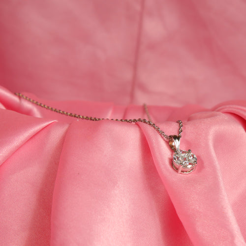 OLUU Silver Solitaire Pendant Necklace | Sterling Silver Diamond Jewelry