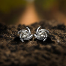 Load image into Gallery viewer, OLLUU Silver Cubic Zircon Cyclone Stud Earrings Sterling silver earrings, Cubic zirconia jewelry, Rhodium-coated earrings, Hypoallergenic jewelry, Flower-shaped earrings, Diamond stud earrings, Authentic 925 stamp, OLLUU jewelry, Women&#39;s fashion accessories, Statement earrings, High-quality CZ earrings, Silver jewelry, Fashion earrings, Rhodium-plated jewelry, Non-allergic earrings, Elegant jewelry, Premium stud earrings, Silver cubic zirconia earrings, Flower design earrings, 6-month warranty jewelry,