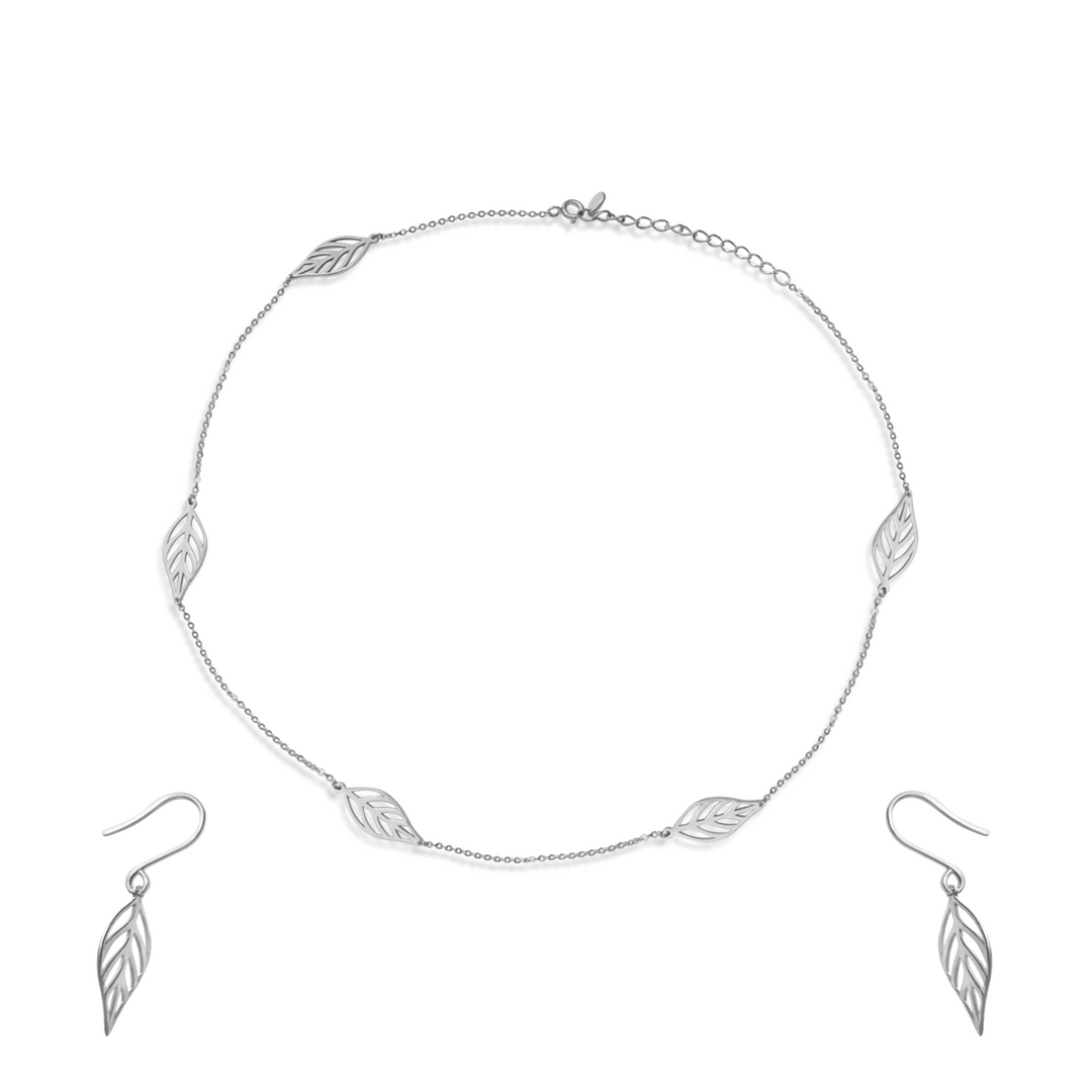 OLLUU Silver Leafy Chain Necklace Set