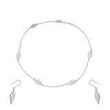 OLLUU Sterling Silver Leafy Chain Necklace Set Adjustable & Authentic 925 Silver Jewelry