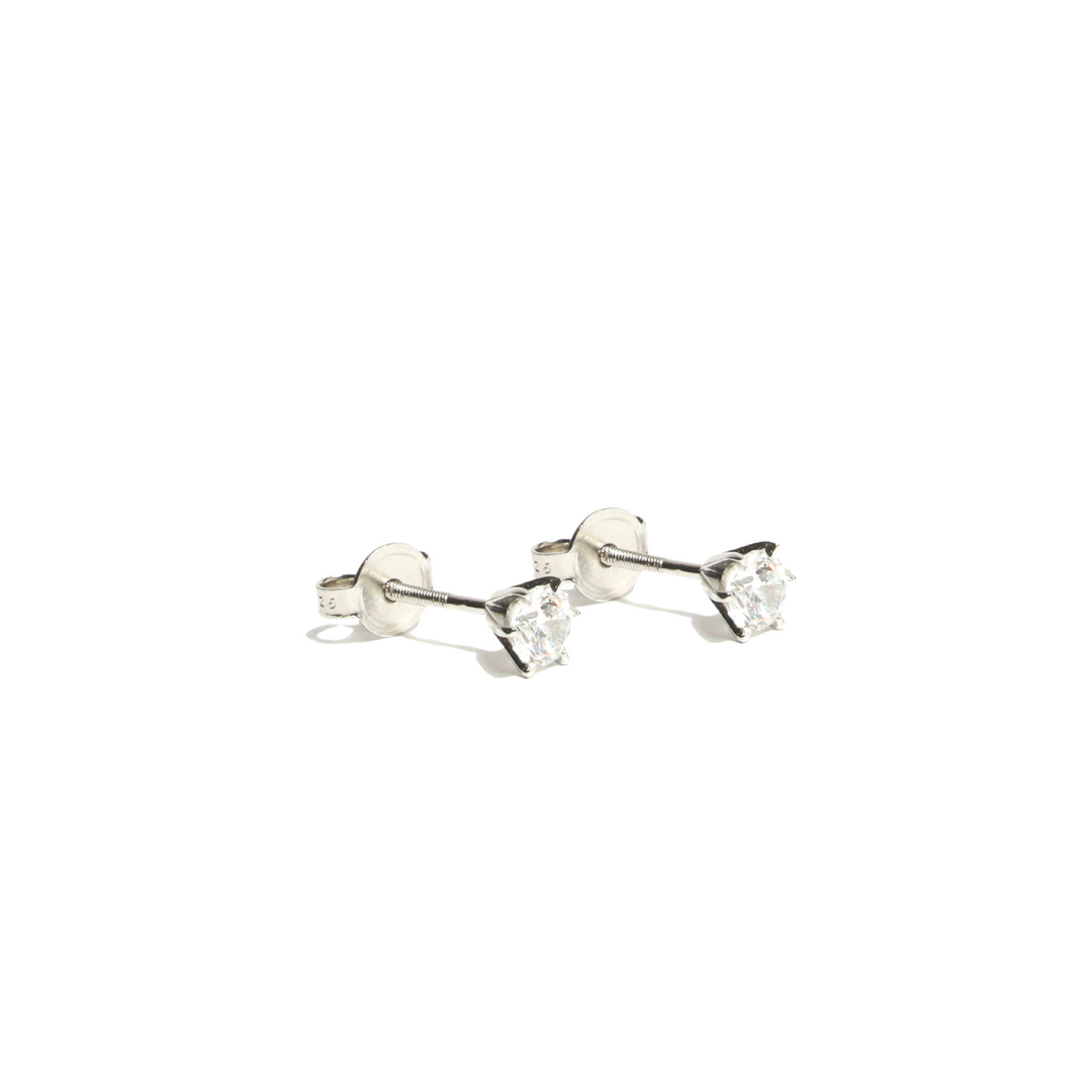 OLLUU Silver Solitaired Mini Stud Earrings