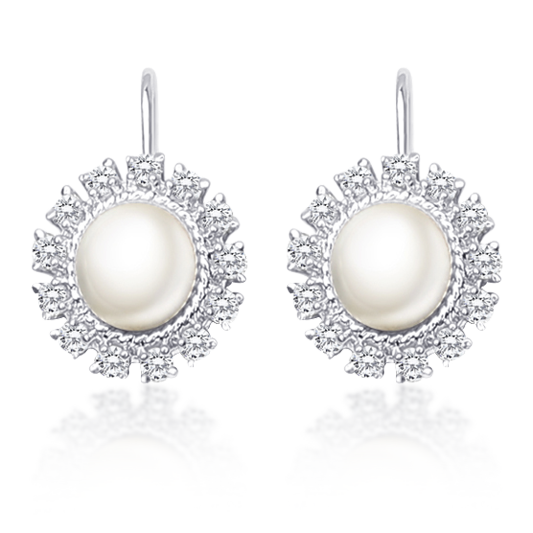 Pearl Diamond Silver Earrings