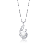 OLLUU Silver Peacock Pendant Necklace | Cubic Zirconia & Pearl Jewelry