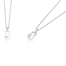 Load image into Gallery viewer, Sterling Silver Necklace, Cat Pendant Jewelry, Charming Animal Necklace, Diamond Accent Necklace, Cubic Zirconia Jewelry, Adjustable Rope Chain, Rhodium Coated Necklace, Non-Allergic Jewelry, 925 Stamped Necklace, Authentic Cat Necklace, Spring Lobster Lock, Whimsical Jewelry, Solitaire Diamond Necklace, High-Quality Silver Jewelry, Fashionable Cat Necklace, Elegant Silver Pendant, Animal Lover Jewelry, Unique Sterling Silver Necklace, OLLUU Jewelry Collection, Warranty Covered Necklace,