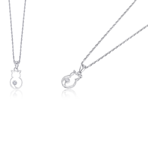 Sterling Silver Necklace, Cat Pendant Jewelry, Charming Animal Necklace, Diamond Accent Necklace, Cubic Zirconia Jewelry, Adjustable Rope Chain, Rhodium Coated Necklace, Non-Allergic Jewelry, 925 Stamped Necklace, Authentic Cat Necklace, Spring Lobster Lock, Whimsical Jewelry, Solitaire Diamond Necklace, High-Quality Silver Jewelry, Fashionable Cat Necklace, Elegant Silver Pendant, Animal Lover Jewelry, Unique Sterling Silver Necklace, OLLUU Jewelry Collection, Warranty Covered Necklace,