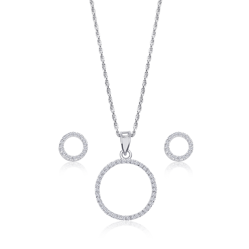 jewelry silver necklace Sterling silver jewelry, Cubic zirconia necklace, Crystal circle pendant, Diamond earrings set, Rhodium-coated jewelry, Hypoallergenic necklace, 925 stamped jewelry, Elegant jewelry set, Luxury necklace and earrings, Non-allergic jewelry, Top-quality cubic zirconia, Authentic silver necklace, Dazzling pendant and earrings, Spring lobster lock necklace, High-quality craftsmanship,