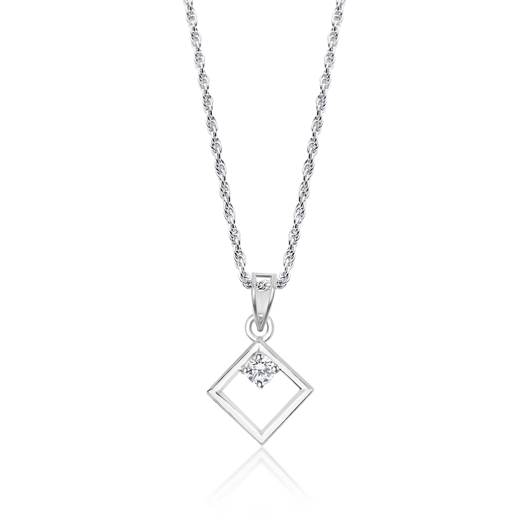 Square Cut Diamond Necklace, 925 silver pendant 