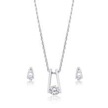 Load image into Gallery viewer, Silver Necklace Set, Sterling Silver Pendant, Diamond Necklace, Rhodium-Coated Jewelry, Adjustable Rope Chain, Non-Allergenic Jewelry, 925 Stamped Necklace, Authentic Silver Pendant, Solitaire Diamond Pendant, Stylish Necklace Set, Elegant Silver Jewelry, Women&#39;s Fashion Necklace, High-Quality Silver Set, Statement Pendant, Unique Necklace Design, Timeless Elegance Jewelry, Fashionable Silver Necklace, Premium Jewelry Set, Gift Ideas for Her, OLLUU Necklace Set with Warranty,