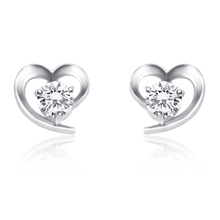Load image into Gallery viewer, Silver Heart Earrings, Sterling Silver Diamond Jewelry, Heart-Shaped Earrings, Cubic Zirconia Accents, OLLUU Earrings, Rhodium Coated Silver, Non-Allergenic Jewelry, 925 Stamped Earrings, Authentic Silver Accessories, Premium Craftsmanship, Designer Sterling Silver Jewelry, Romantic Earrings, Women&#39;s Fashion Accessories, High-Quality Silver, Statement Heart Earrings, Elegant Jewelry Designs, Timeless Beauty, Fashionable Silver Earrings, Premium Jewelry Collection, Gift Ideas for Her,