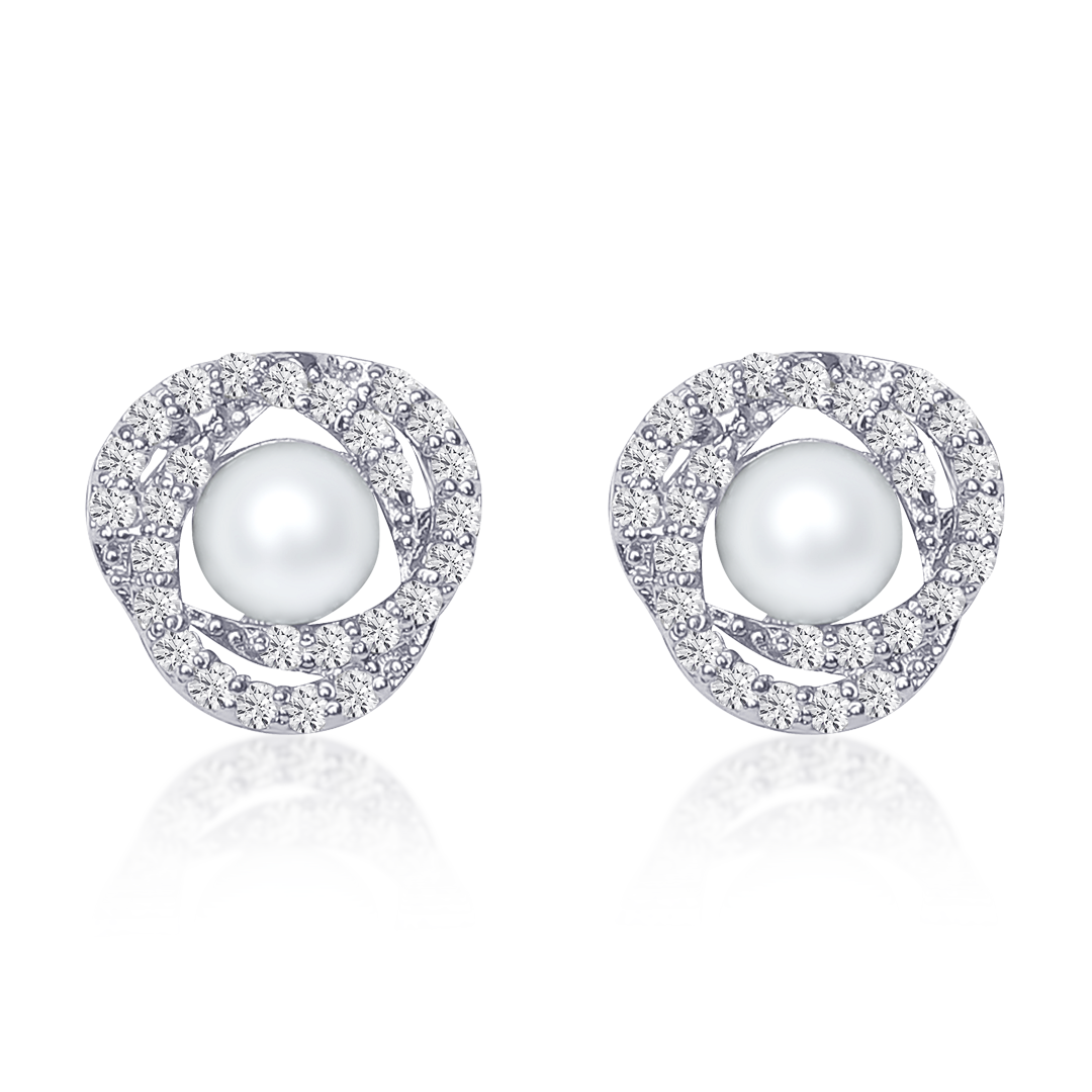silver pearl stud earrings 