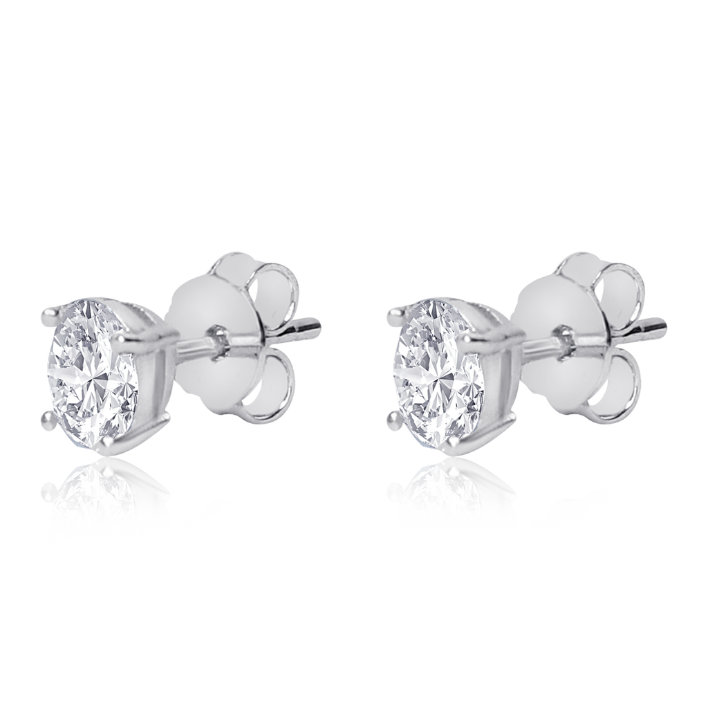 Oval Diamond Premium Zircon Stud Earrings displayed on a white background
